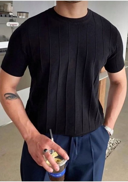 Erkek Bisiklet Yaka Örme Triko T-Shirt