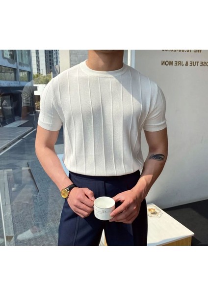 Erkek Bisiklet Yaka Örme Triko T-Shirt