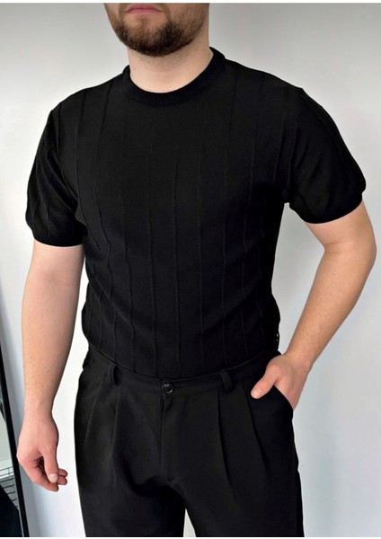 Erkek Bisiklet Yaka Örme Triko T-Shirt