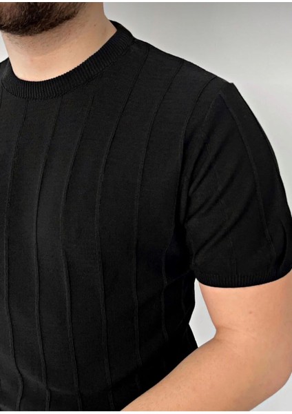Erkek Bisiklet Yaka Örme Triko T-Shirt