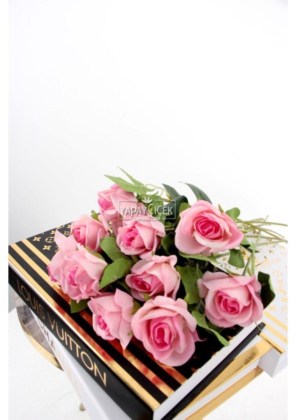 Yapay 10LU Kadife Gül Dalı 50 cm Soft Pembe