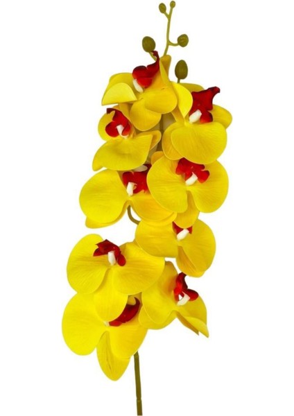 Yapay Çiçek Sarı Kırmızı Islak Orkide Gerçeksi Doku Uzun Dal 90 cm fırsatları