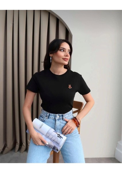 Teedy Bear Nakışlı Crop T-Shirt