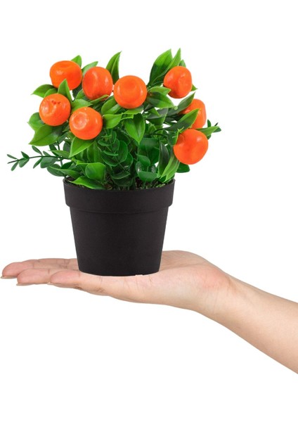 3’lü Set Siyah Mini Plastik Saksıda Yapay Mandalina, Kokina ve Nar Çiçeği fiyatları