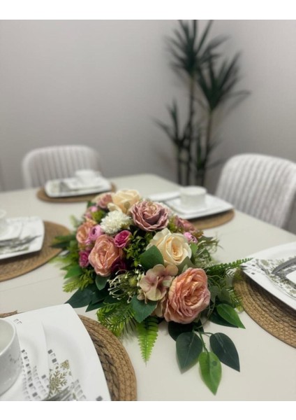 Yapay Çiçek Yemek Masası Çiçeği Pudra Şakayık Krem Gül Yapay Masa Çiçeği
