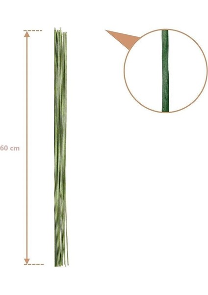 Çiçek Teli No:18 (1.5mm) - 9 Adet 60 cm - Yeşil