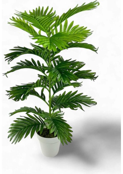 Yapay Çiçek Tropik Areka 80 cm 23 Yapraklı Salon Çiçeği Beyaz Saksılı Yapay Bitki