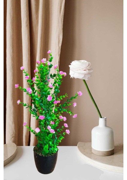 Mineli Şimşir Ağacı 50 cm Canlı Renkli Yapay Çiçek Siyah Plastik Saksıda fiyatları