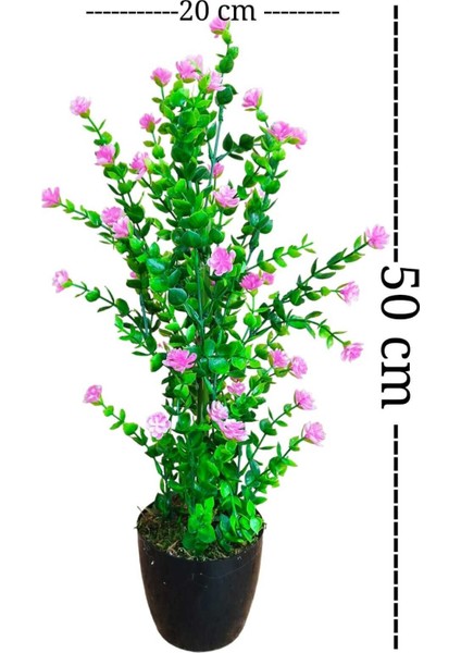 Mineli Şimşir Ağacı 50 cm Canlı Renkli Yapay Çiçek Siyah Plastik Saksıda modelleri