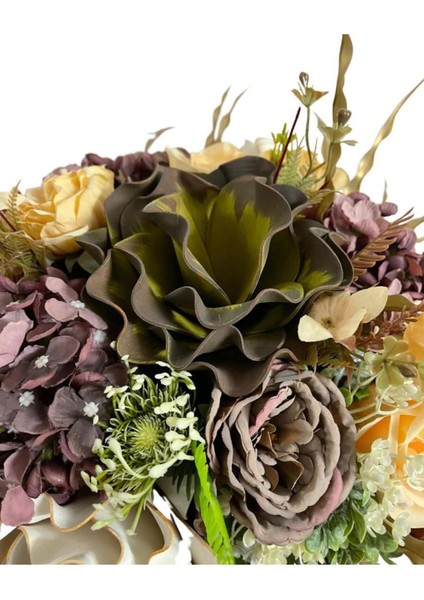 Yapay Çiçek ve Latex Aranjmanı Kare Ayaklı Yuvarlak Metal Gold Vazolu Masa Üstü Çiçeği Arajman 6040 modelleri