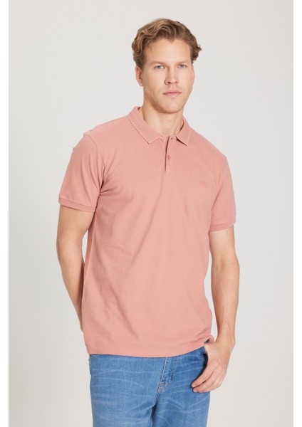 %100 Pamuk Regular Fit Normal Kesim Açık Pembe Polo Yaka Tişört