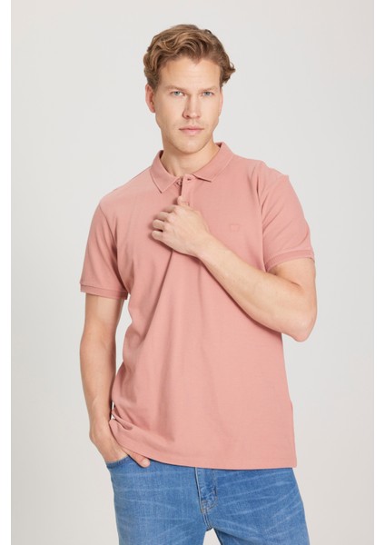%100 Pamuk Regular Fit Normal Kesim Açık Pembe Polo Yaka Tişört
