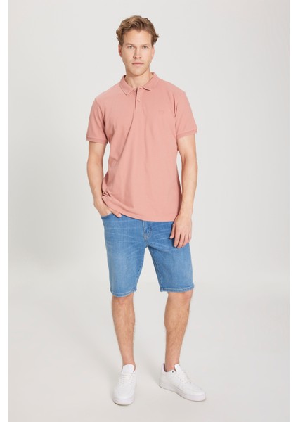 %100 Pamuk Regular Fit Normal Kesim Açık Pembe Polo Yaka Tişört