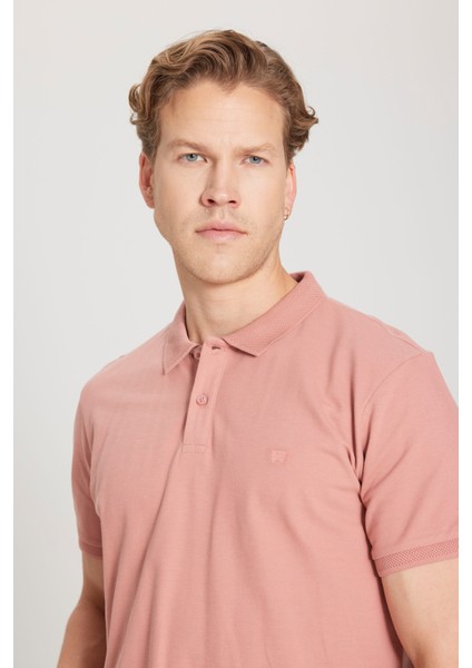 %100 Pamuk Regular Fit Normal Kesim Açık Pembe Polo Yaka Tişört