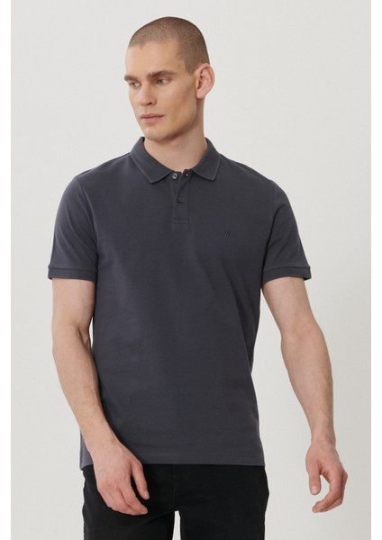 %100 Pamuk Regular Fit Normal Kesim Antrasit Polo Yaka Tişört