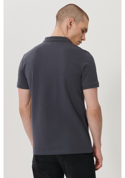 %100 Pamuk Regular Fit Normal Kesim Antrasit Polo Yaka Tişört