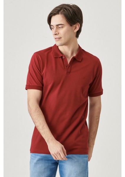 %100 Pamuk Regular Fit Normal Kesim Bordo Polo Yaka Tişört