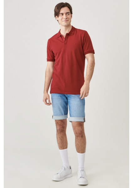 %100 Pamuk Regular Fit Normal Kesim Bordo Polo Yaka Tişört fiyatları