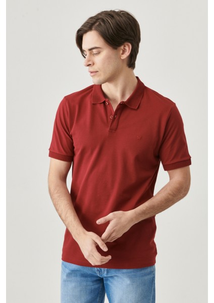 %100 Pamuk Regular Fit Normal Kesim Bordo Polo Yaka Tişört modelleri