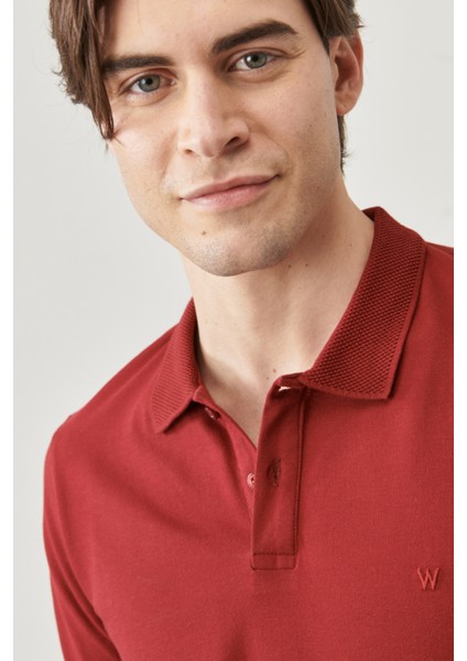 %100 Pamuk Regular Fit Normal Kesim Bordo Polo Yaka Tişört fırsatları