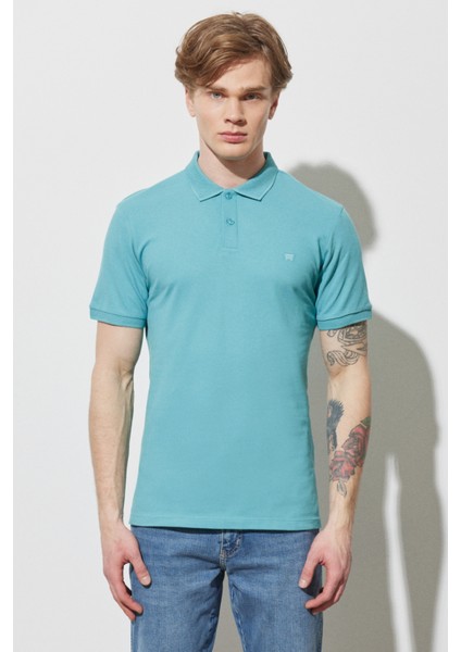 %100 Pamuk Regular Fit Normal Kesim Mint Yeşili Polo Yaka Tişört