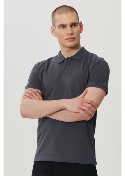 %100 Pamuk Regular Fit Normal Kesim Antrasit Polo Yaka Tişört modelleri