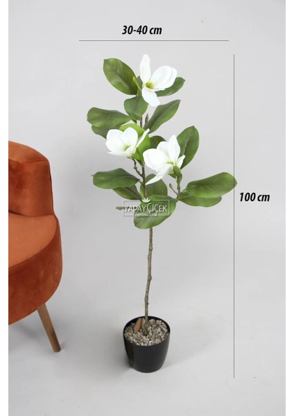 Yapay Çiçekli Manolya Ağacı 100 cm Beyaz