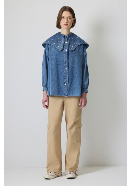 Taş Işlemeli Denim Ceket