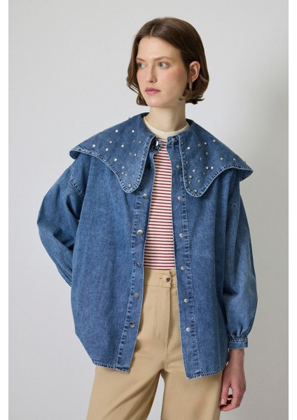 Taş Işlemeli Denim Ceket