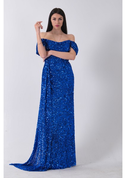 Saks Kadın Omzu Açık Payetli Yırtmaçlı Uzun Abiye Elbise 9705544.26