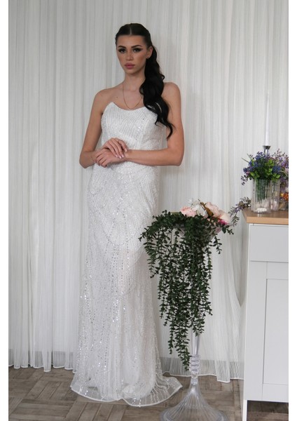 Beyaz Taş Işlemeli Uzun Balık Abiye 0801056.15 fiyatları