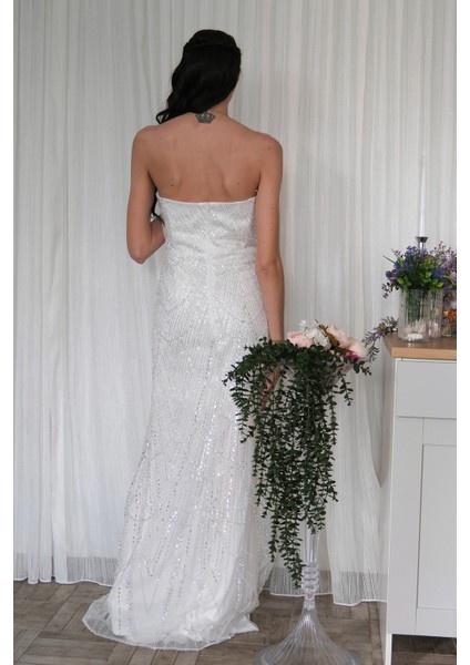 Beyaz Taş Işlemeli Uzun Balık Abiye 0801056.15 indirimleri