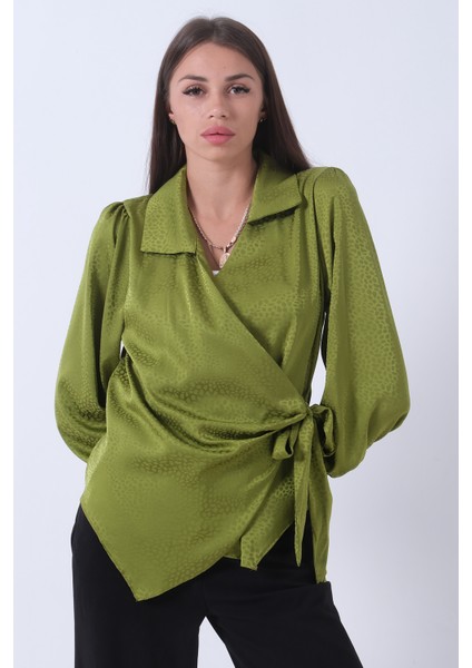 Yeşil Yandan Bağlama Detaylı Bluz Gömlek 41620075.07