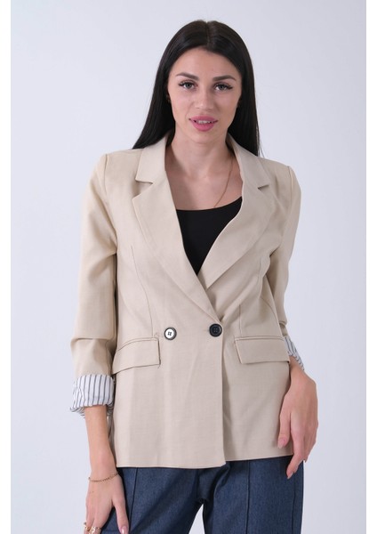 Bej Kol Katlama Aksesuarlı Çizgili Ceket 41670043.55 fiyatları