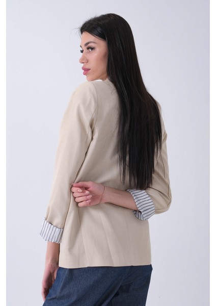Bej Kol Katlama Aksesuarlı Çizgili Ceket 41670043.55 fırsatları