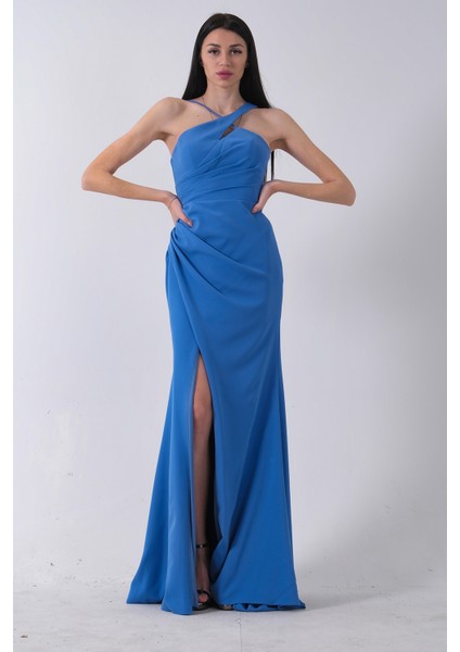 Indigo Kadın Kruvaze Yaka Yırtmaç Detaylı Uzun Abiye Elbise 1105273.98 modelleri