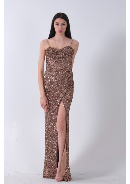 Bakır Drapeli Parlak Pul Payetli Askılı Abiye 9705539.231 fırsatları