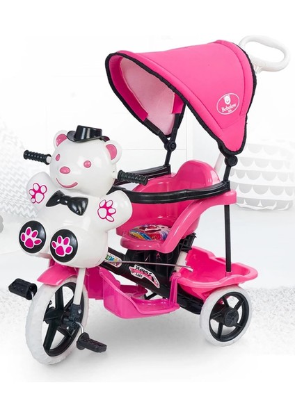 Yumoş Itmeli Ebeveyn Kontrollü Tenteli Üç Tekerlekli Bisiklet Pembe