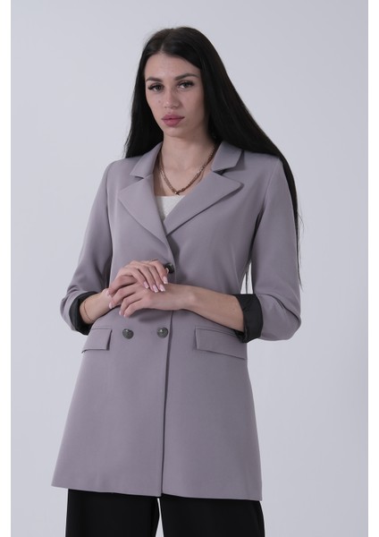 Gri Astarlı Düğme Kapamalı Blazer Ceket 0105123.06