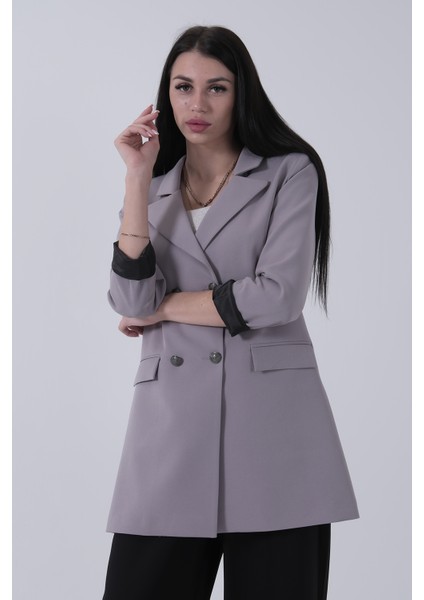 Gri Astarlı Düğme Kapamalı Blazer Ceket 0105123.06