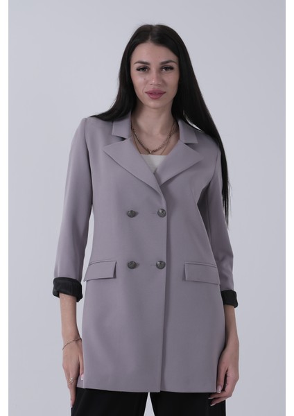 Gri Astarlı Düğme Kapamalı Blazer Ceket 0105123.06