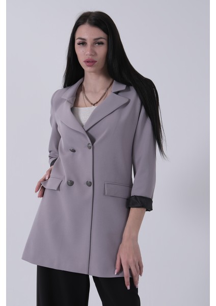 Gri Astarlı Düğme Kapamalı Blazer Ceket 0105123.06