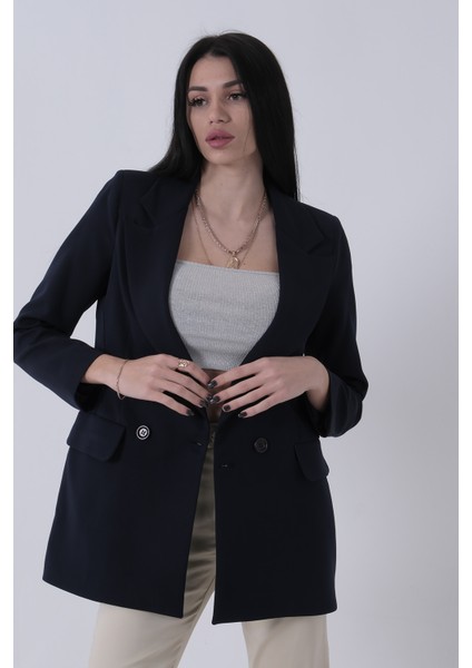 Lacivert Kruvaze 2 Düğmeli Flato Cep Detaylı Ceket 3971560.02
