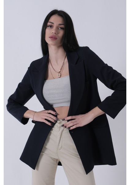 Lacivert Kruvaze 2 Düğmeli Flato Cep Detaylı Ceket 3971560.02