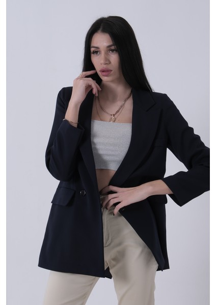 Lacivert Kruvaze 2 Düğmeli Flato Cep Detaylı Ceket 3971560.02