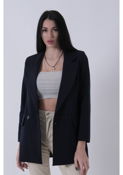 Lacivert Kruvaze 2 Düğmeli Flato Cep Detaylı Ceket 3971560.02