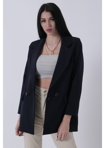 Lacivert Kruvaze 2 Düğmeli Flato Cep Detaylı Ceket 3971560.02