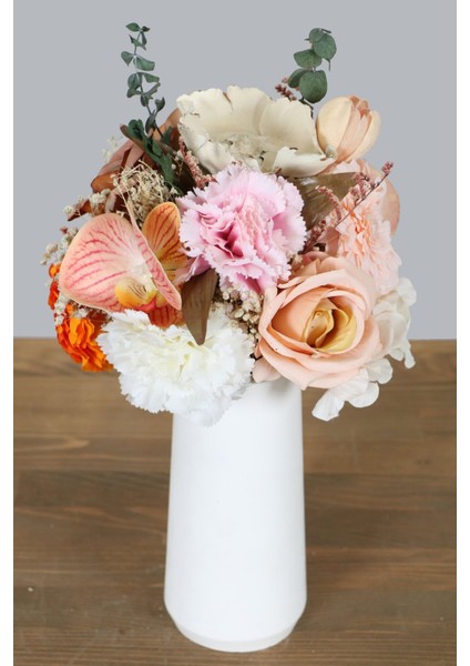 Beyaz Lüks Vazoda Yapay Çiçek Tanzimi 36 cm Sirius Beyaz