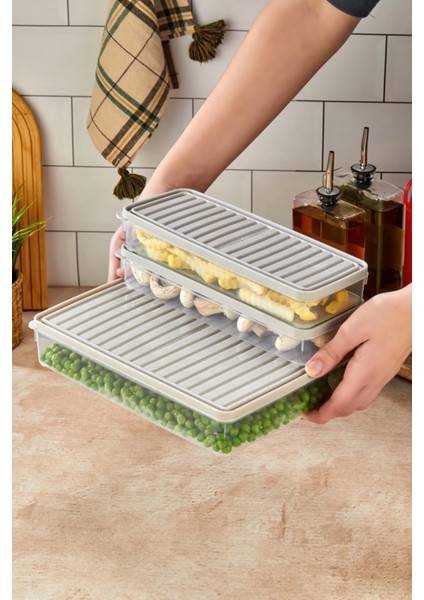 3’lü Şeffaf Kapaklı Saklama Kabı Seti | 2 Küçük + 1 Büyük | 2,5 Litre | Buzdolabı Düzenleyici