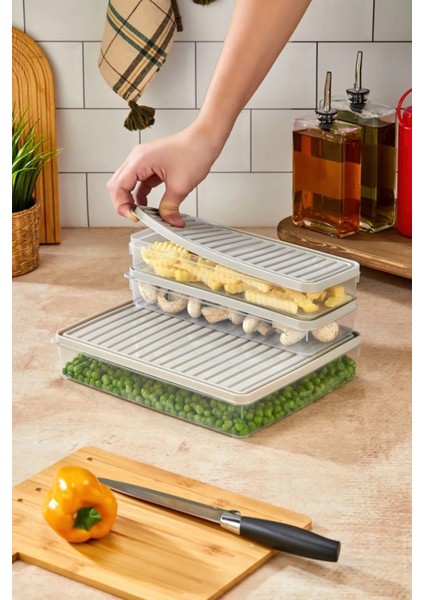 3’lü Şeffaf Kapaklı Saklama Kabı Seti | 2 Küçük + 1 Büyük | 2,5 Litre | Buzdolabı Düzenleyici fiyatları